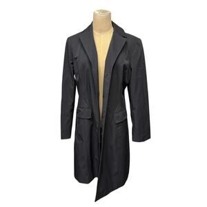NEW!! "ANN TAYLOR" Black Trench Coat SZ XL 14P Button Up Old‎ Money Classy Goth